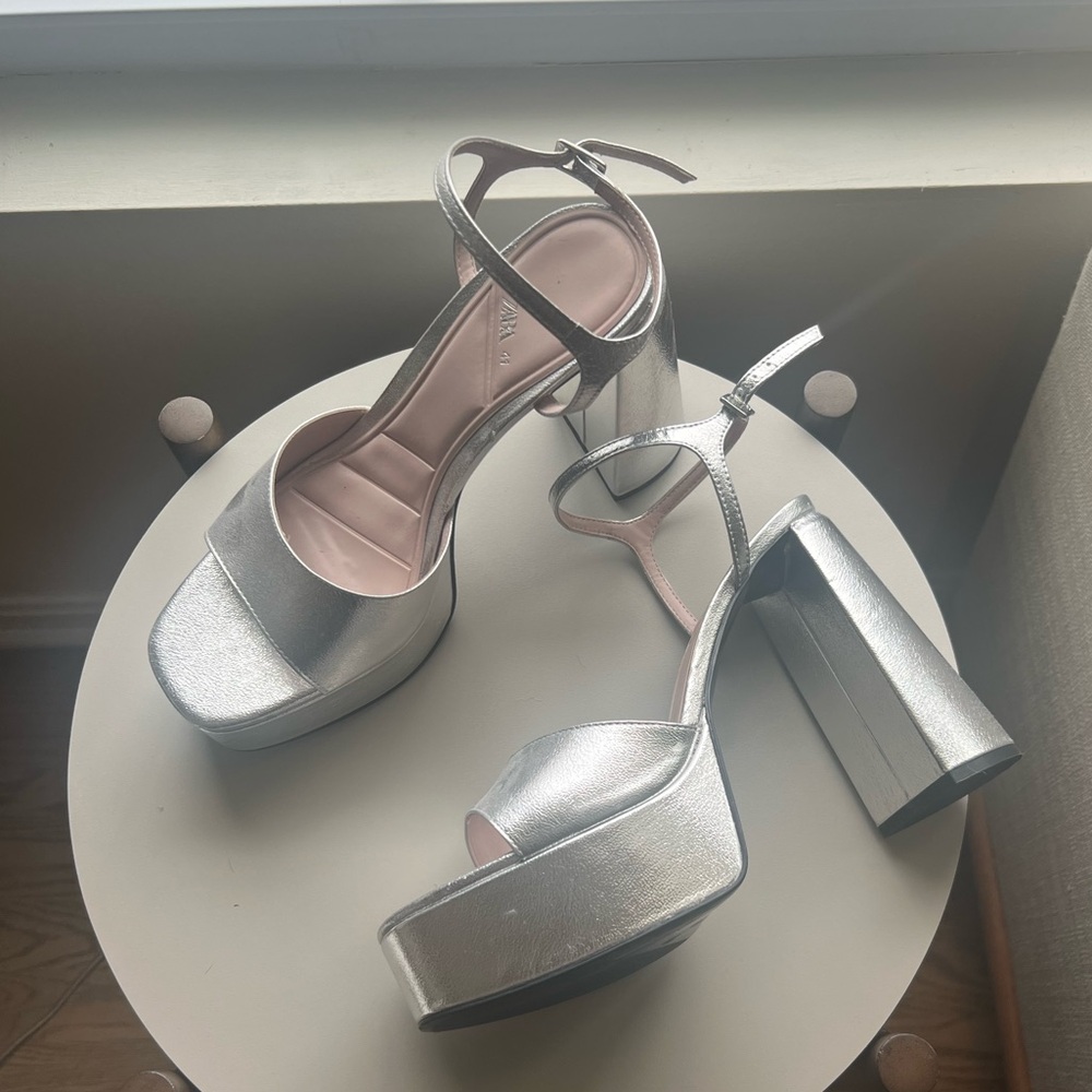Zara platform silver heels